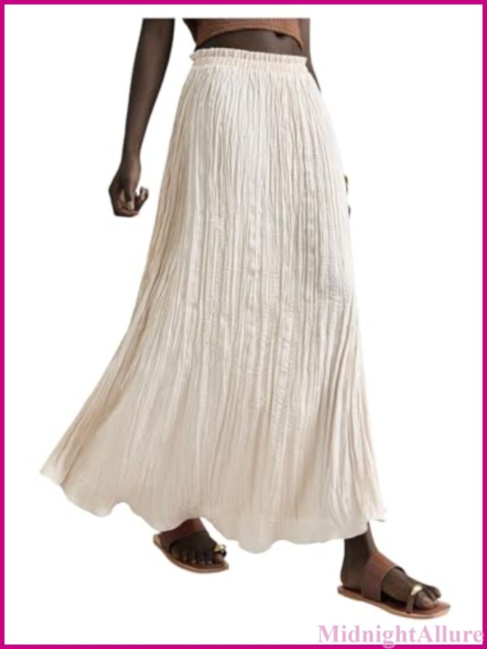 Satin Silk Ruffle Hem Pleated Maxi Skirt for Work
